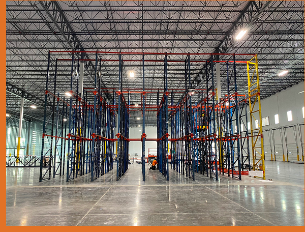 Rack system with a person in safety gear