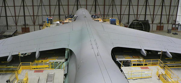 Aircraft in an air hanger