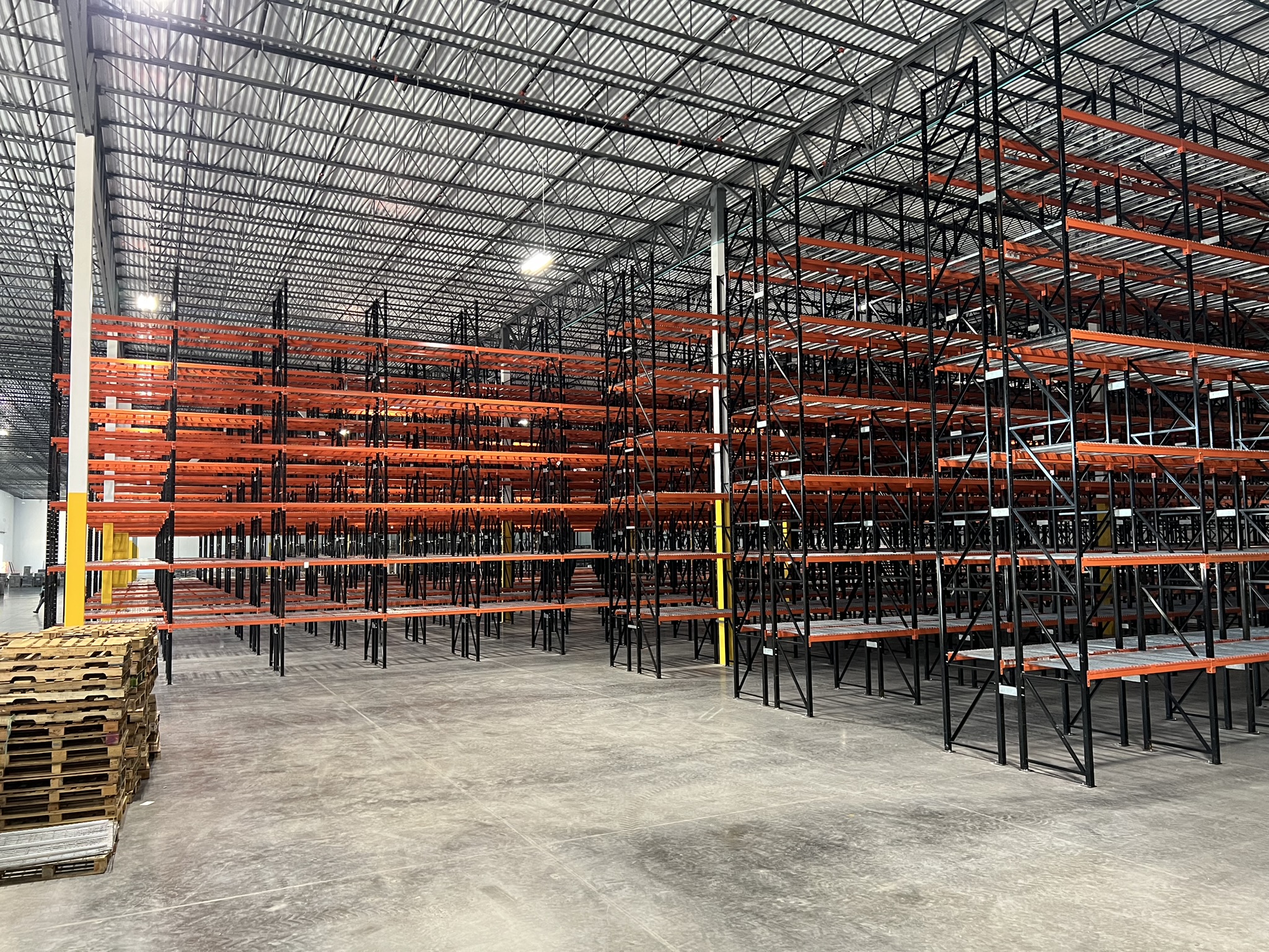 Rows of rack shelving in a warehouse
