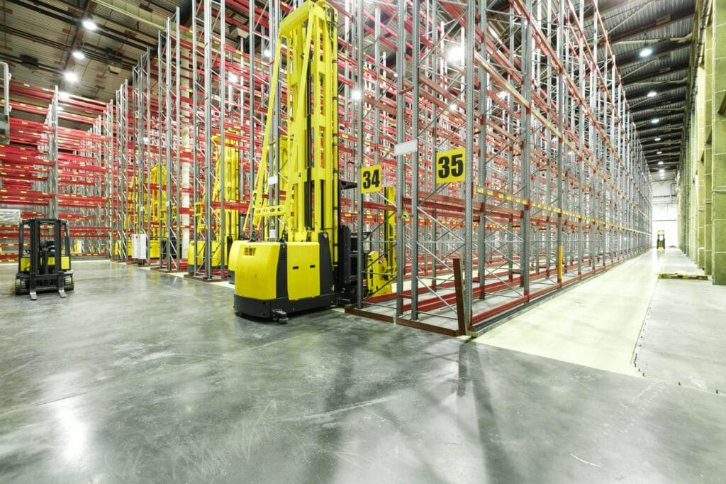 front loaders inside the warehouse