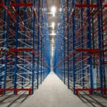 symmetrical warehouse racking system with metal frames