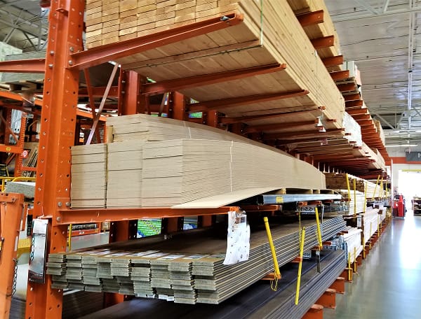 construction shelves of lumber in various sizes