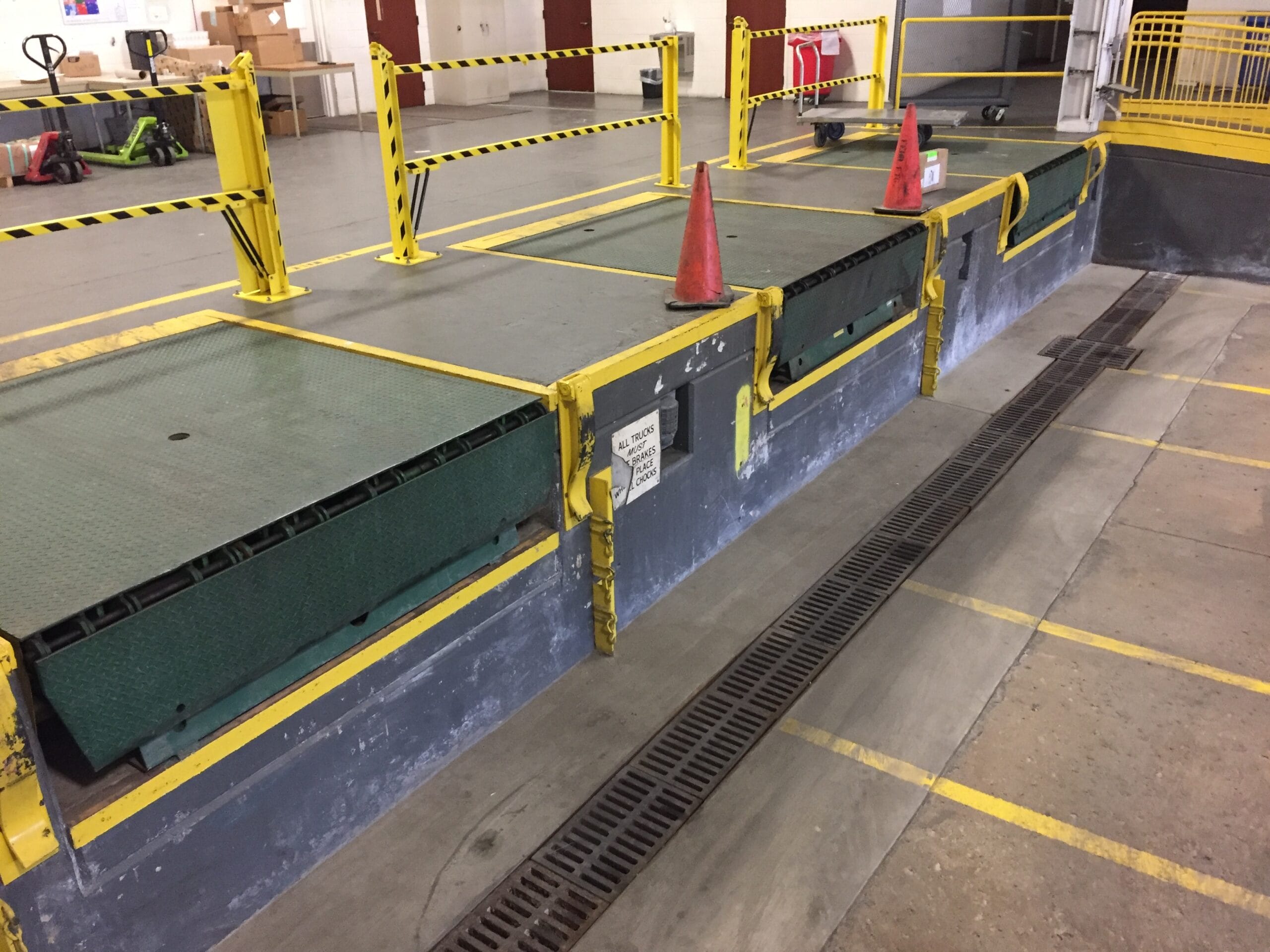 three bay loading dock inside factory